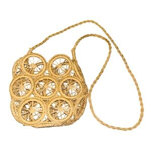 WICKER Woven Lemon Orange Geometric Unique Shoulder Bag Gathering Basket Decor
